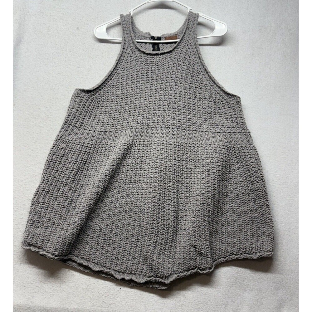 POL Chenille Womens Gray Chunky Knit Tank Top Pull Over Sweater Tank Small Boho